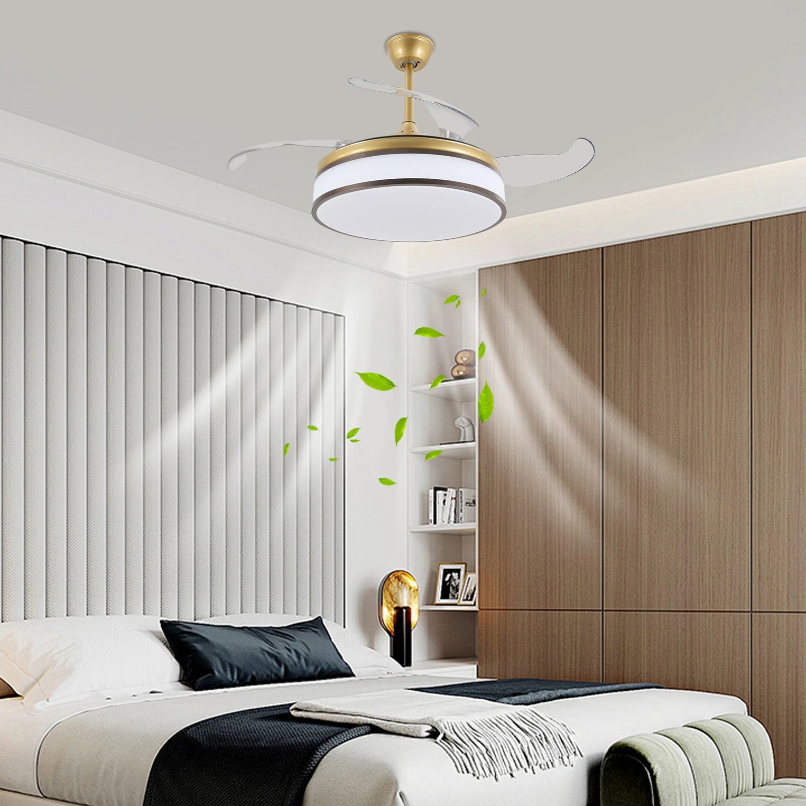 42 Inch Fan Pendant Light，ceiling Fan Light, Ceiling Fan Light with Remote Control, Ceiling Fan Lamp for Bedroom Kitchen