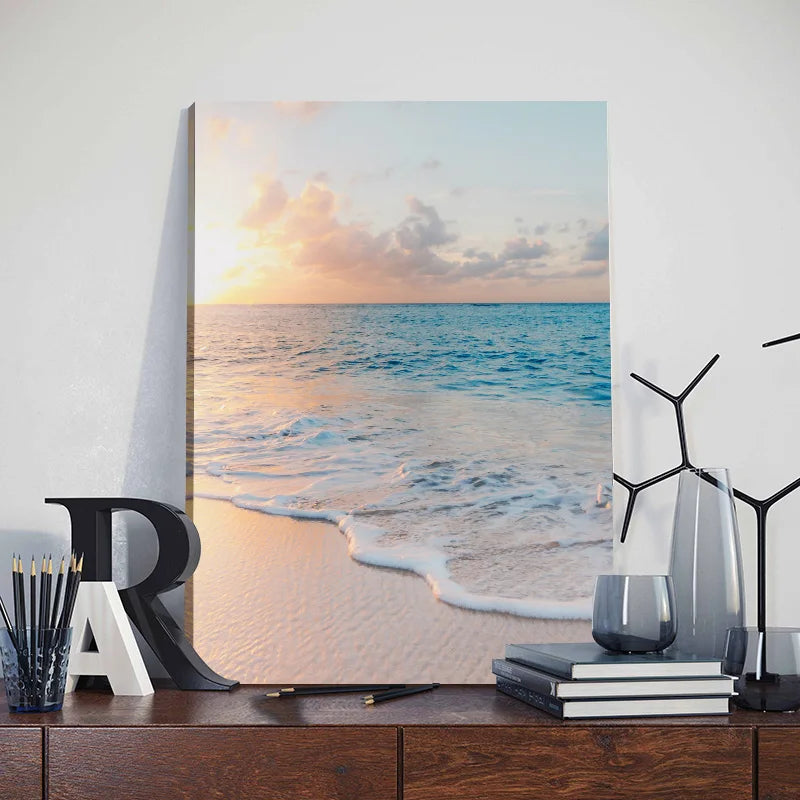 3pcs Framed Seaside Scenery Wall Art Canvas Painting Nordic Beach Sunset Print Poster Modern Living Room Home Decor Mural