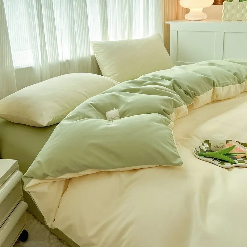 2-side Solid Color Brush Fabric Bed Set 4 Pieces Duvet Cover Pillowcase Bedding Set Bed Sheet Quilt Cover Single Queen King Size