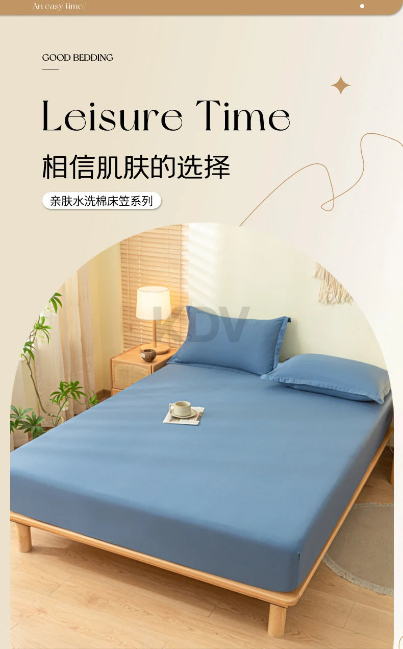 Solid Color Brushed Fitted Bed Sheet Set with 2 Pillowcases Soft Comfortable Non Slip Mattress Protector Cover for Single Double