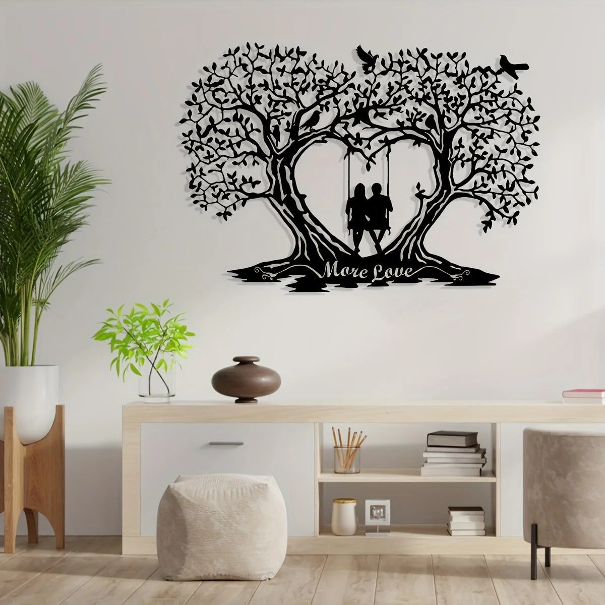 Custom Personalized Romantic Love Tree Metal Wall Art - Reusable Silhouette Decor for Home, Bedroom, Living Room