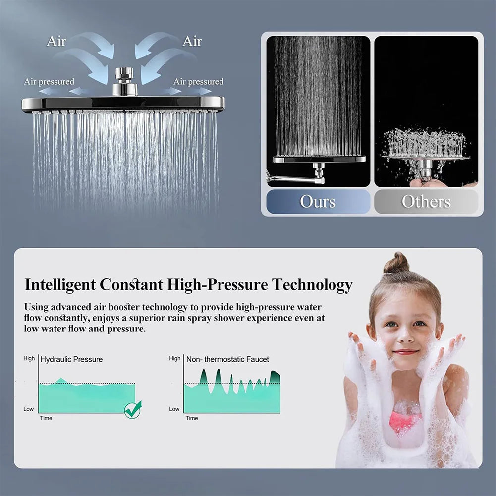 12 Inch Rain/Rainfall Shower Heads 3+1 Settings Top Spray Wall-Mount Shower Set with Extension Arm Handheld Top Spray Showerhead
