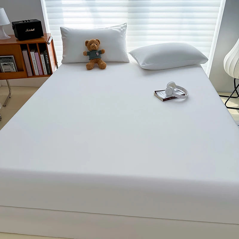 Solid  Colour Washed Fitted Sheet with Elastic Bands Non Slip Adjustable Mattress Cover for Single Double King Queen Bed