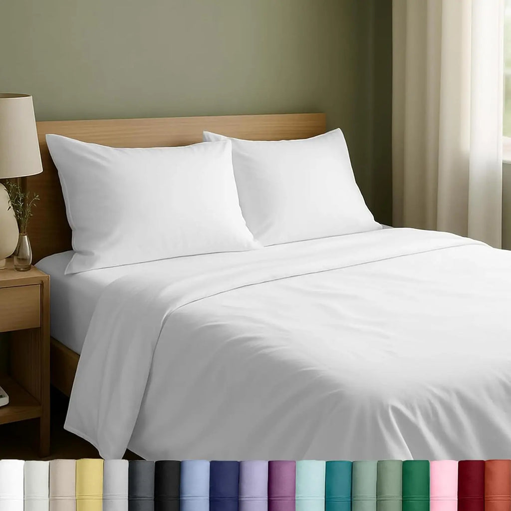 Queen Size Cotton Sheet Set with Deep Pockets, Soft Sateen Weave, Breathable and Durable Bedding in White
