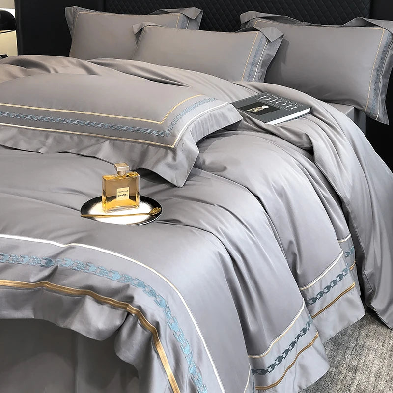 100% Egyptian Cotton Luxury Embroidery Hotel Style Bedding Set Queen King Size Duvet Cover Set Bed Sheet/Fitted Sheet Pillowcase