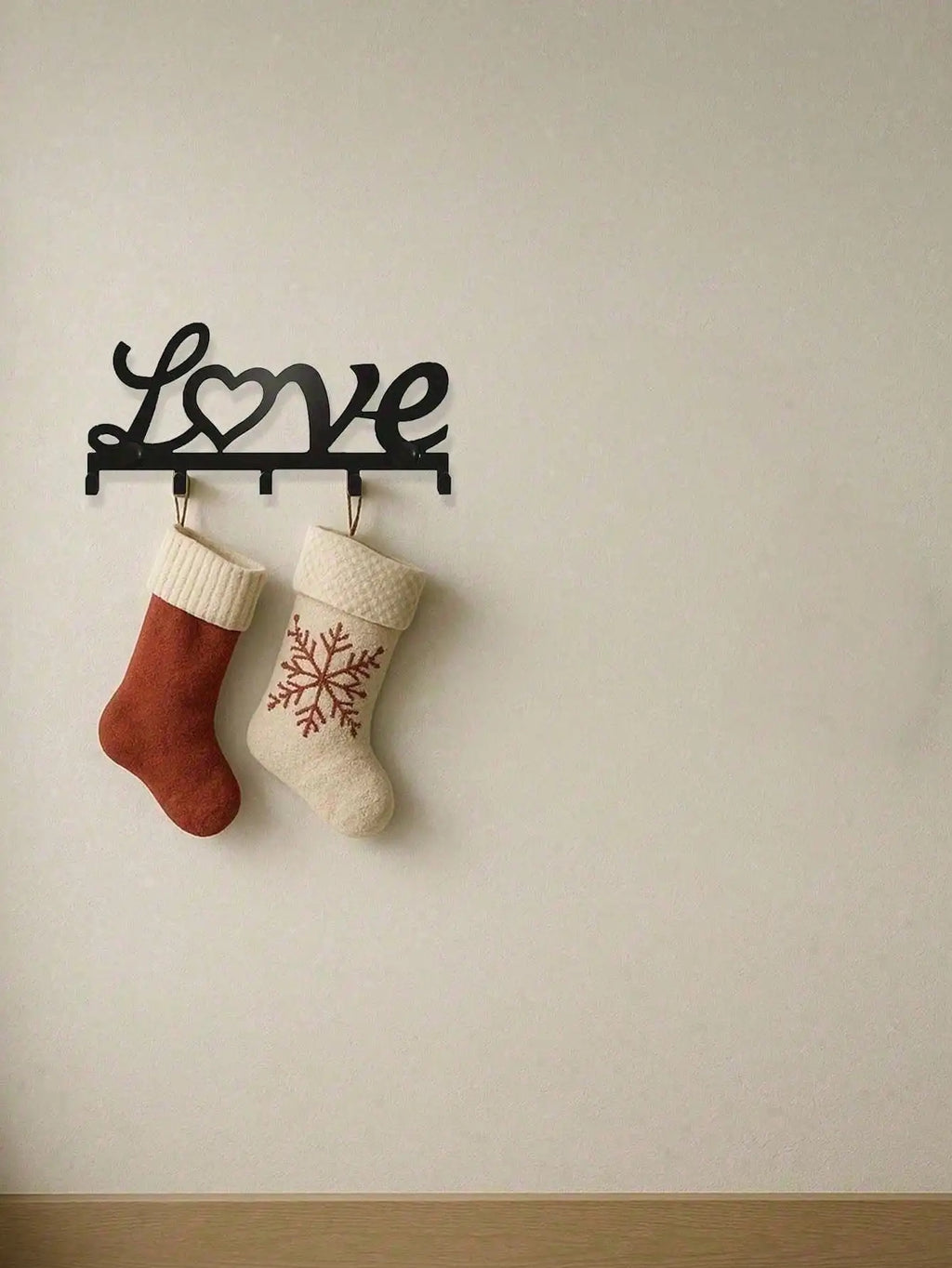 Wrought Iron "Love" Heart Wall Hook Set Modern Romantic Theme Metal Silhouette - Home Entryway/Bedroom Decor