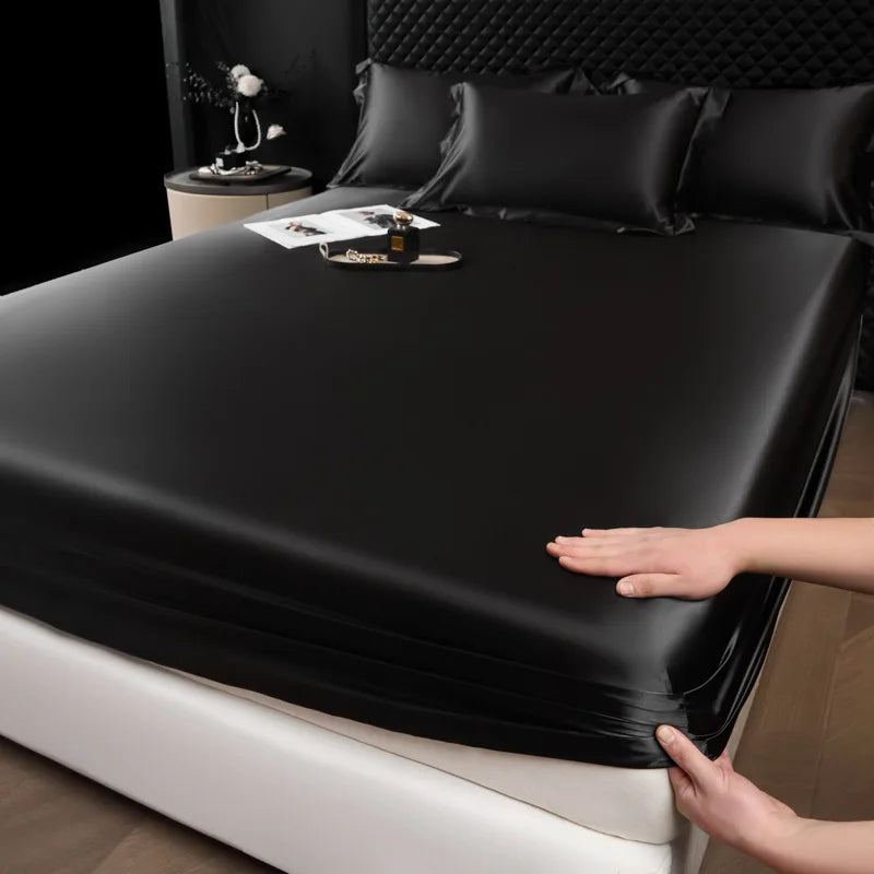 3 pcs High End 100% Mulberry Silk Bed Sheet Set with Pillowcase Luxury Solid Color Silk Fitted Sheet Soft Smooth Satin Bed Linen