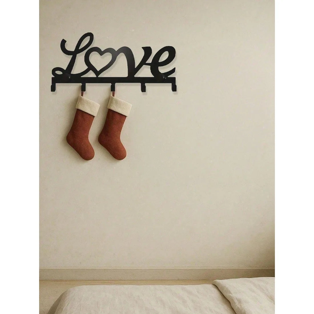 Wrought Iron "Love" Heart Wall Hook Set Modern Romantic Theme Metal Silhouette - Home Entryway/Bedroom Decor