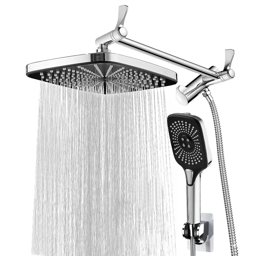 12 Inch Rain/Rainfall Shower Heads 3+1 Settings Top Spray Wall-Mount Shower Set with Extension Arm Handheld Top Spray Showerhead