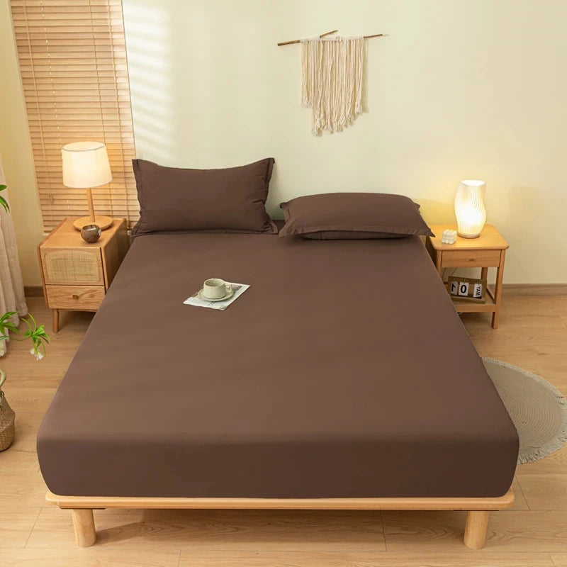 Solid Color Brushed Fitted Bed Sheet Set with 2 Pillowcases Soft Comfortable Non Slip Mattress Protector Cover for Single Double