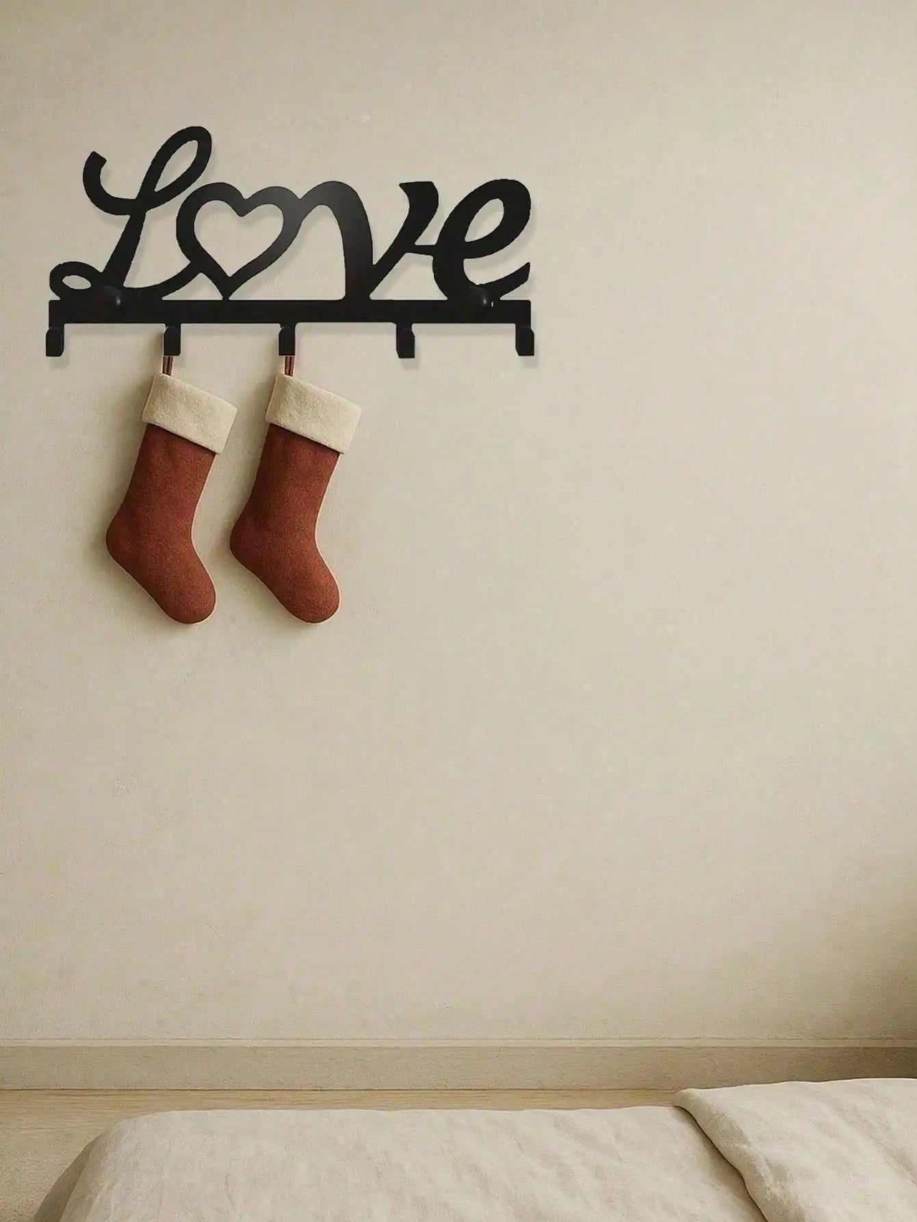 Wrought Iron "Love" Heart Wall Hook Set Modern Romantic Theme Metal Silhouette - Home Entryway/Bedroom Decor