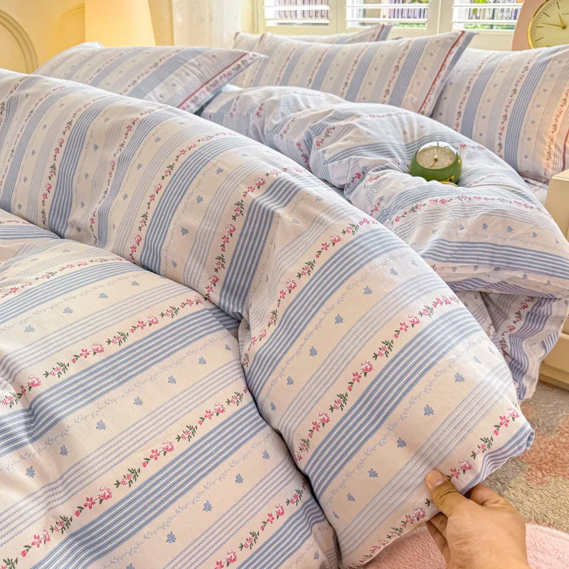 100% Cotton Lavender Print Duvet Cover Set 3-Piece (1 Duvet + 2 Pillowcases) - Breathable & Fade-Resistant, Bedding Set