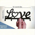 Wrought Iron "Love" Heart Wall Hook Set Modern Romantic Theme Metal Silhouette - Home Entryway/Bedroom Decor