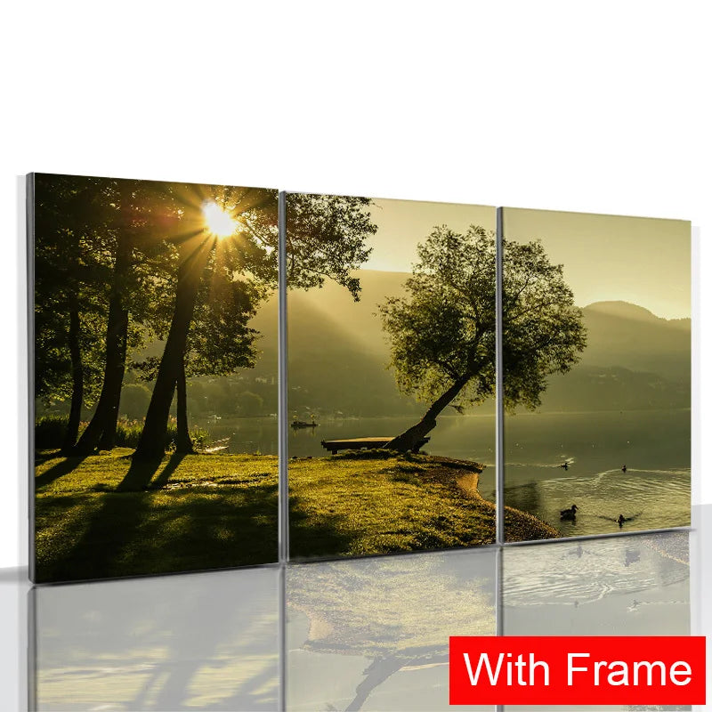 3pcs Framed Seaside Scenery Wall Art Canvas Painting Nordic Beach Sunset Print Poster Modern Living Room Home Decor Mural