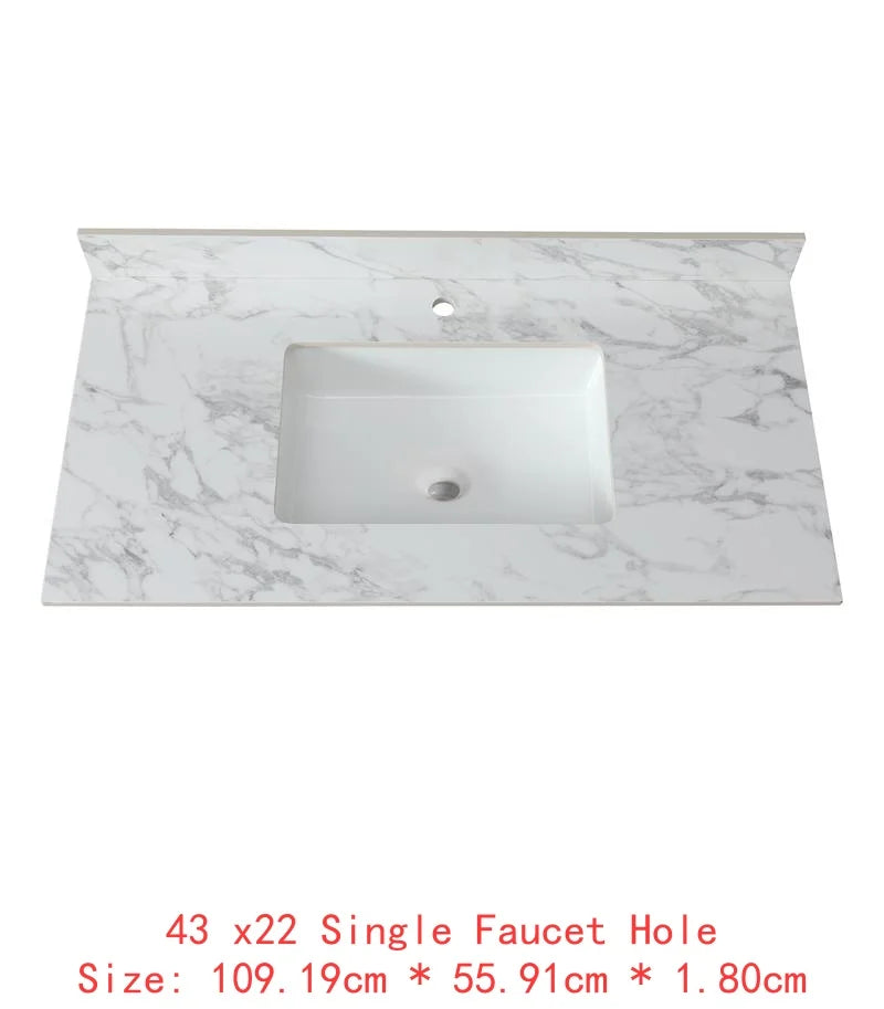 43"x22" Bathroom Vanity Top, Sintered Stone Carrara White Sink Top with Rectangular Undermount Ceramic Sink and Vanity