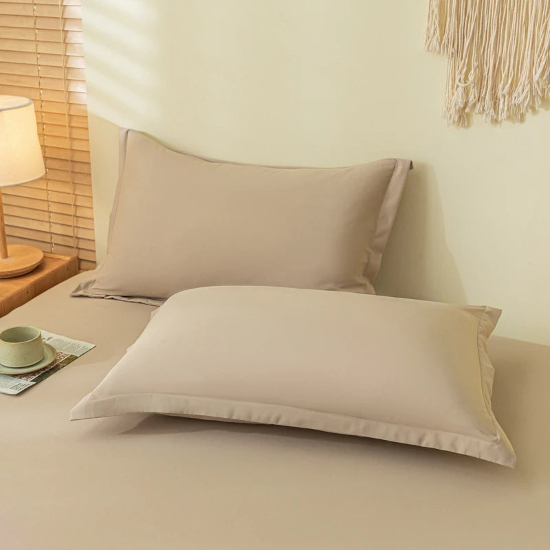 Solid Color Brushed Fitted Bed Sheet Set with 2 Pillowcases Soft Comfortable Non Slip Mattress Protector Cover for Single Double