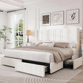 Size Bed Frame with 4 Storage Drawers and Wingback Headboard Linen Upholstered Platform Bed Frame with Wooden Slats, Easy