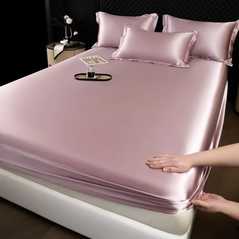 3 pcs High End 100% Mulberry Silk Bed Sheet Set with Pillowcase Luxury Solid Color Silk Fitted Sheet Soft Smooth Satin Bed Linen