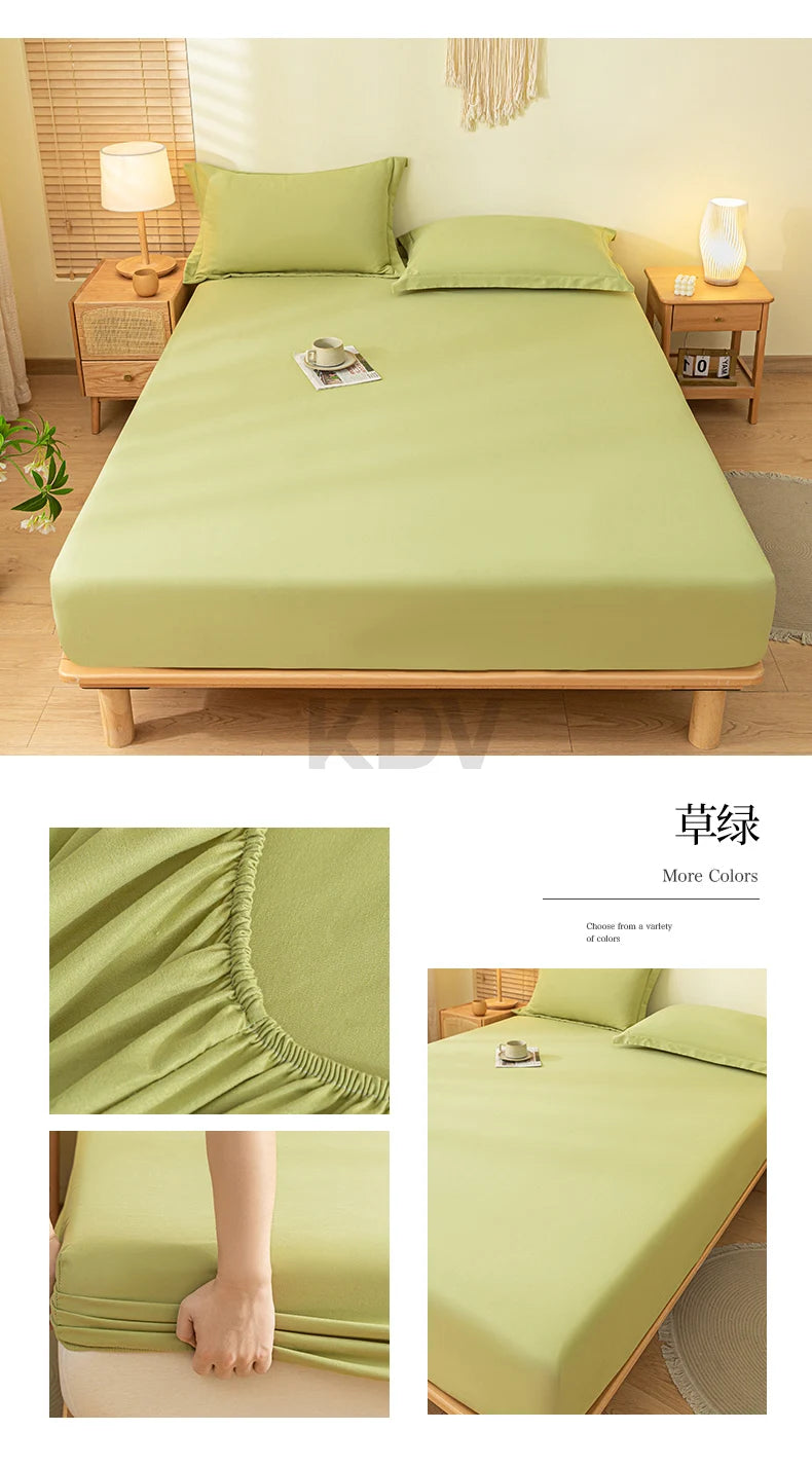 Solid Color Brushed Fitted Bed Sheet Set with 2 Pillowcases Soft Comfortable Non Slip Mattress Protector Cover for Single Double