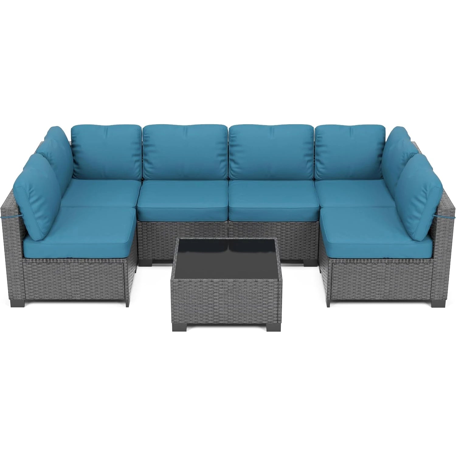 7-Piece Modular Outdoor Furniture Set, PE Rattan Wicker Sectional Modular Conversation Sofa Set, Perfect For Garden Balcony