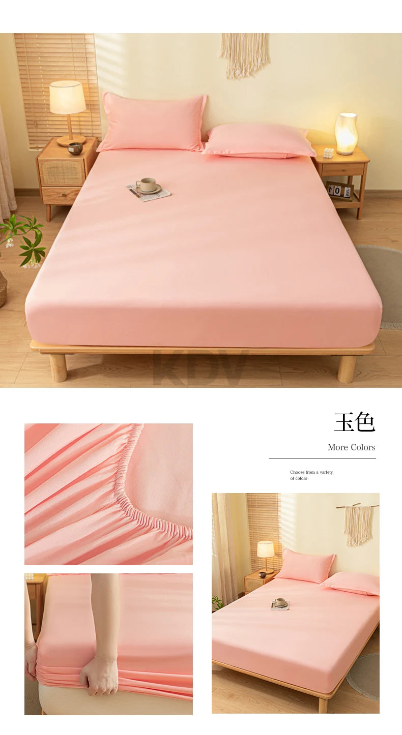 Solid Color Brushed Fitted Bed Sheet Set with 2 Pillowcases Soft Comfortable Non Slip Mattress Protector Cover for Single Double