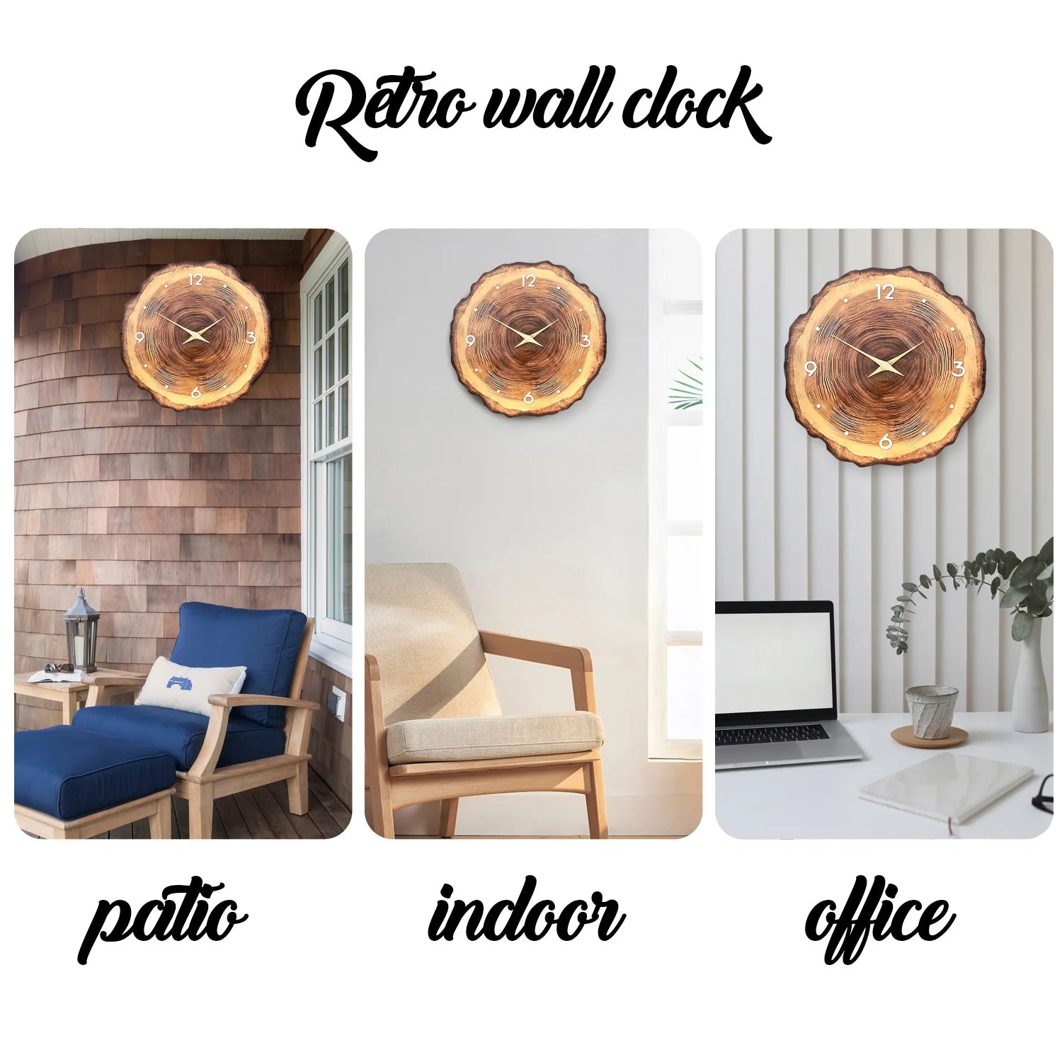 1pc wooden ring veneer wall clock, flat wood cross section texture pattern solid wood pointer design wall clock, silent clock