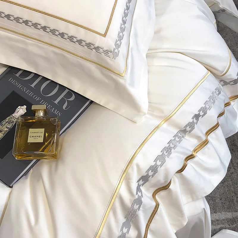100% Egyptian Cotton Luxury Embroidery Hotel Style Bedding Set Queen King Size Duvet Cover Set Bed Sheet/Fitted Sheet Pillowcase