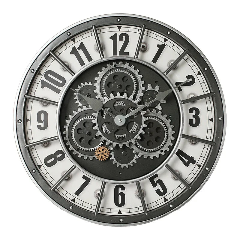 Retro Industrial Roman Wall Clock  Gear Rotation Clock Living Room Decorative Wall Clock Stylish Silent Wall Clock Quartz Clock