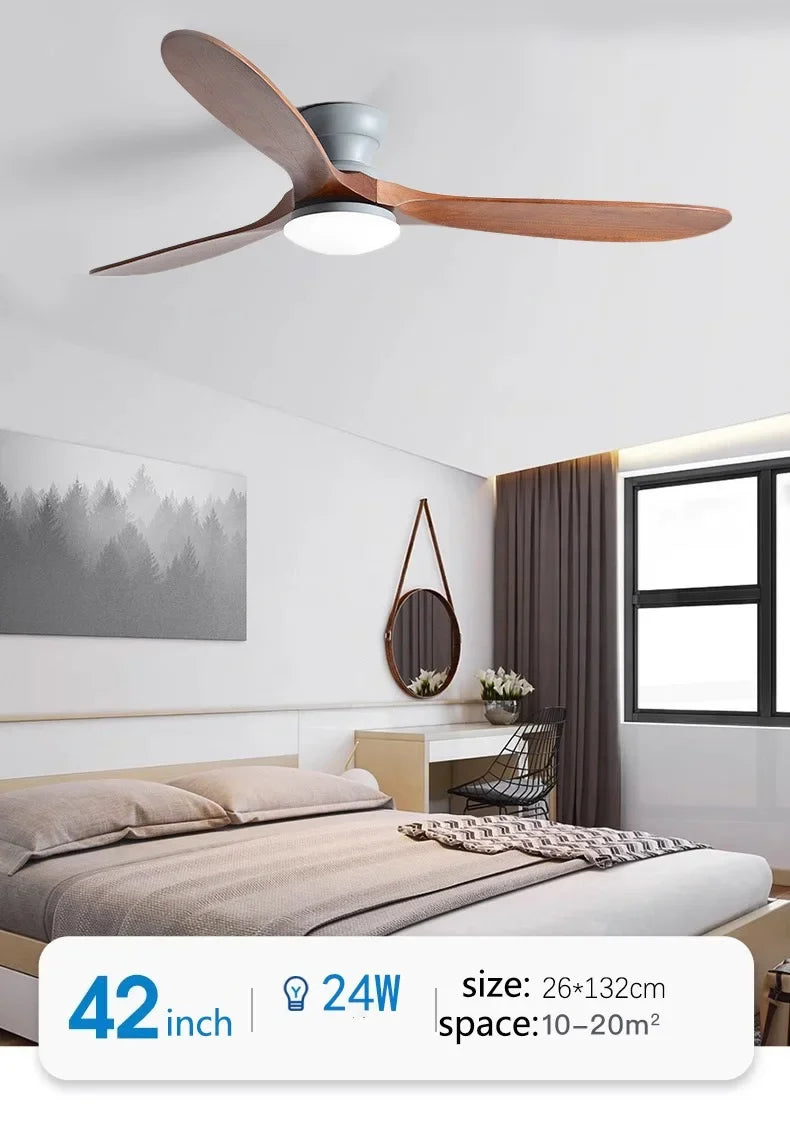 42/52inch Low Floor Ceiling Fan Light Remote Control Led Llights Indoor Restaurant Solid wood fan leaves With Fan Chandelier