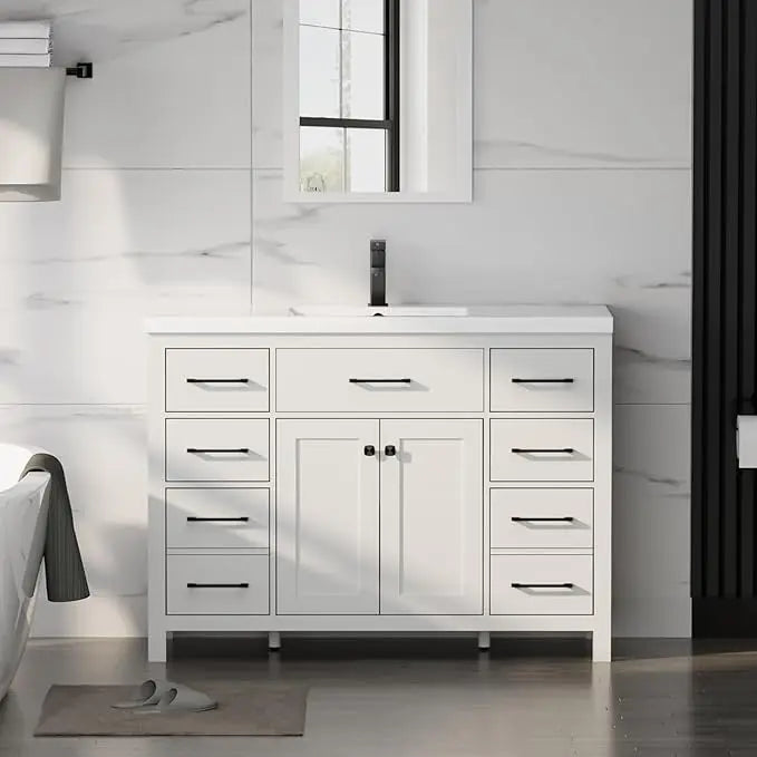 48" Modern Bathroom Vanity and Sink, Painted Bathroom Storage Cabinet with Single Resin Sink, Two Doors and Four Draw.Customized