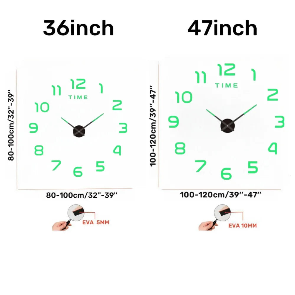 Large 3D Wall Clock Luminous Classic Wall Clocks DIY Digital Clock Wall Watches Stickers Silent Clock for Home Living Room Table