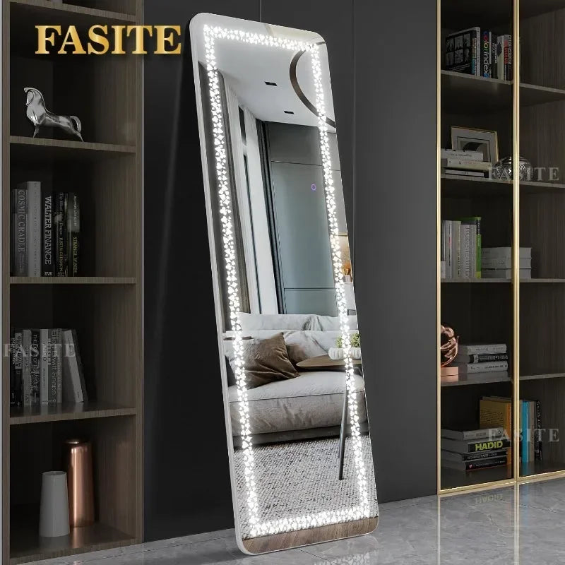 RGB LED Full Length Mirror With Lights, 63"x20" Floor Mirror Dimming Lights, Standing Wall Mounted Hanging