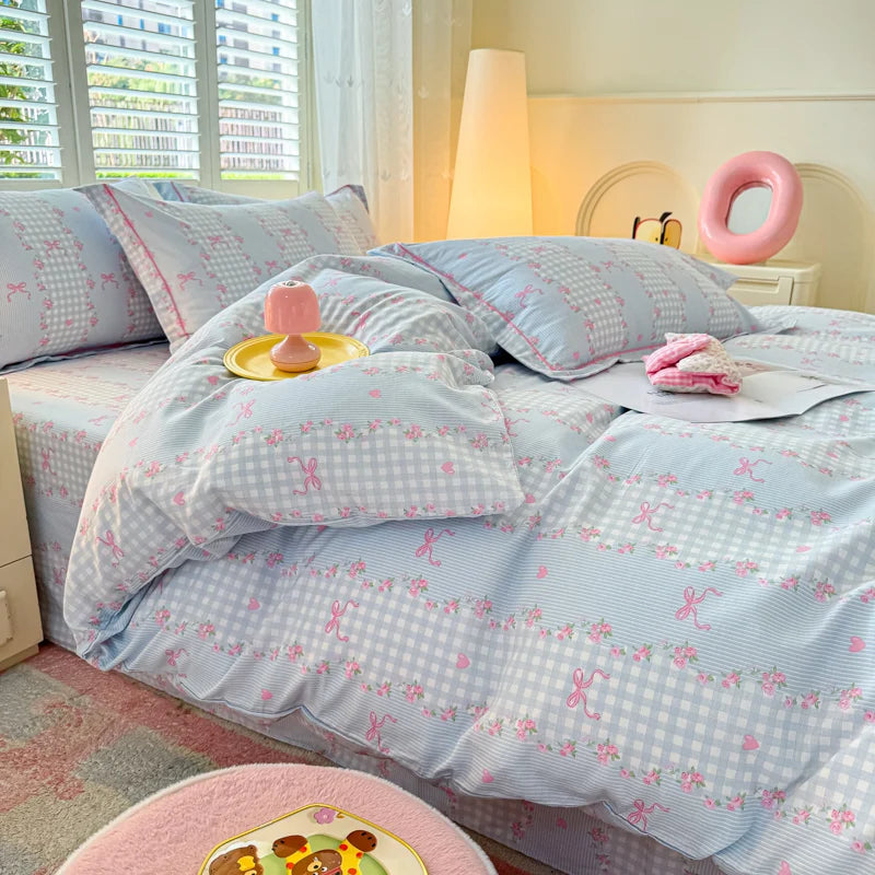 100% Cotton Lavender Print Duvet Cover Set 3-Piece (1 Duvet + 2 Pillowcases) - Breathable & Fade-Resistant, Bedding Set