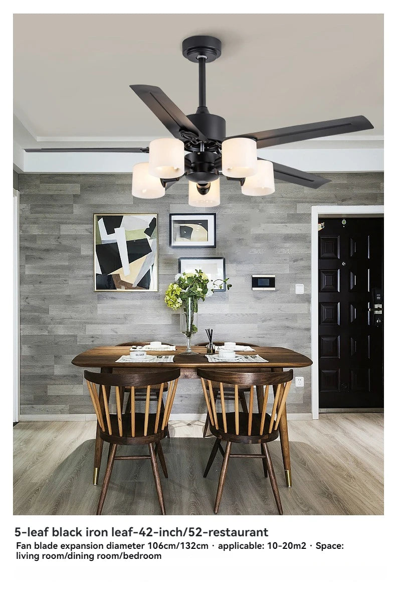 Modern Minimalist Ceiling Fans With Led Lights For Living Dining Room Bedroom Indoor Remote Control 5-blade Fan Pendant Light