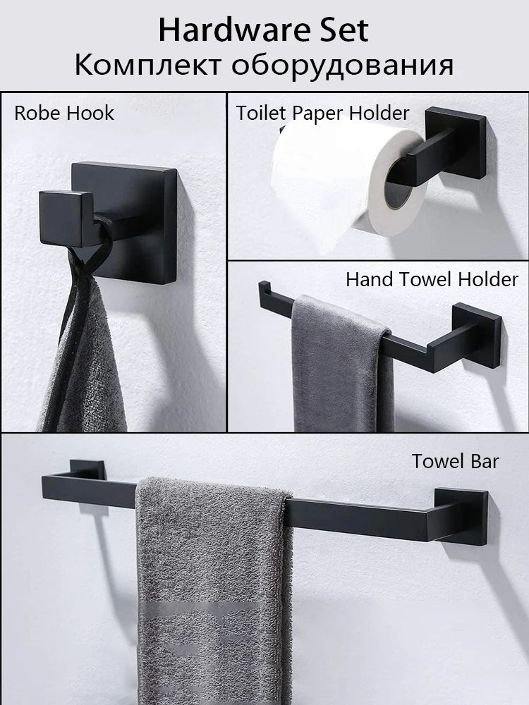 Brushed Gold Hardware Set Bathroom Shelf Towel Bar Rack Robe Hook Toilet Paper Roll Holder Black Bathroom Accessories Kit 4 Pcs