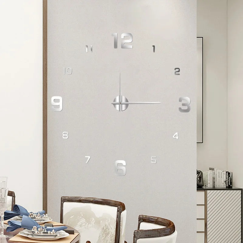 Large 3D Wall Clock DIY Creative Mirror Surface Wall Decorative Sticker Watch 130cm Frameless for Home School Office Living Room