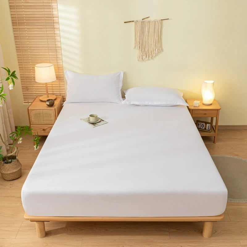 Solid Color Brushed Fitted Bed Sheet Set with 2 Pillowcases Soft Comfortable Non Slip Mattress Protector Cover for Single Double