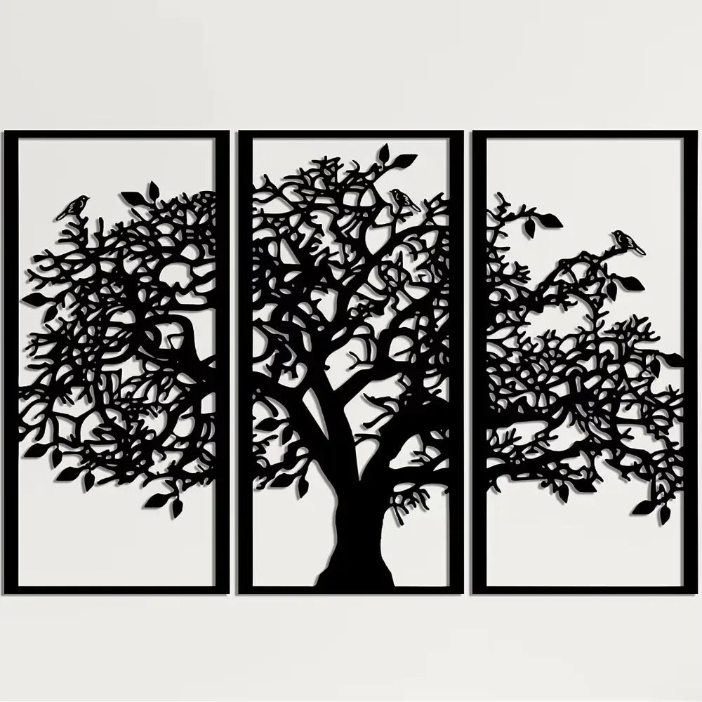 3Pcs Family Tree Metal Wall Decor – Tree of Life Iron Art. Modern 3D Wall Art for Home, Bedroom, and Living Room Decoration.