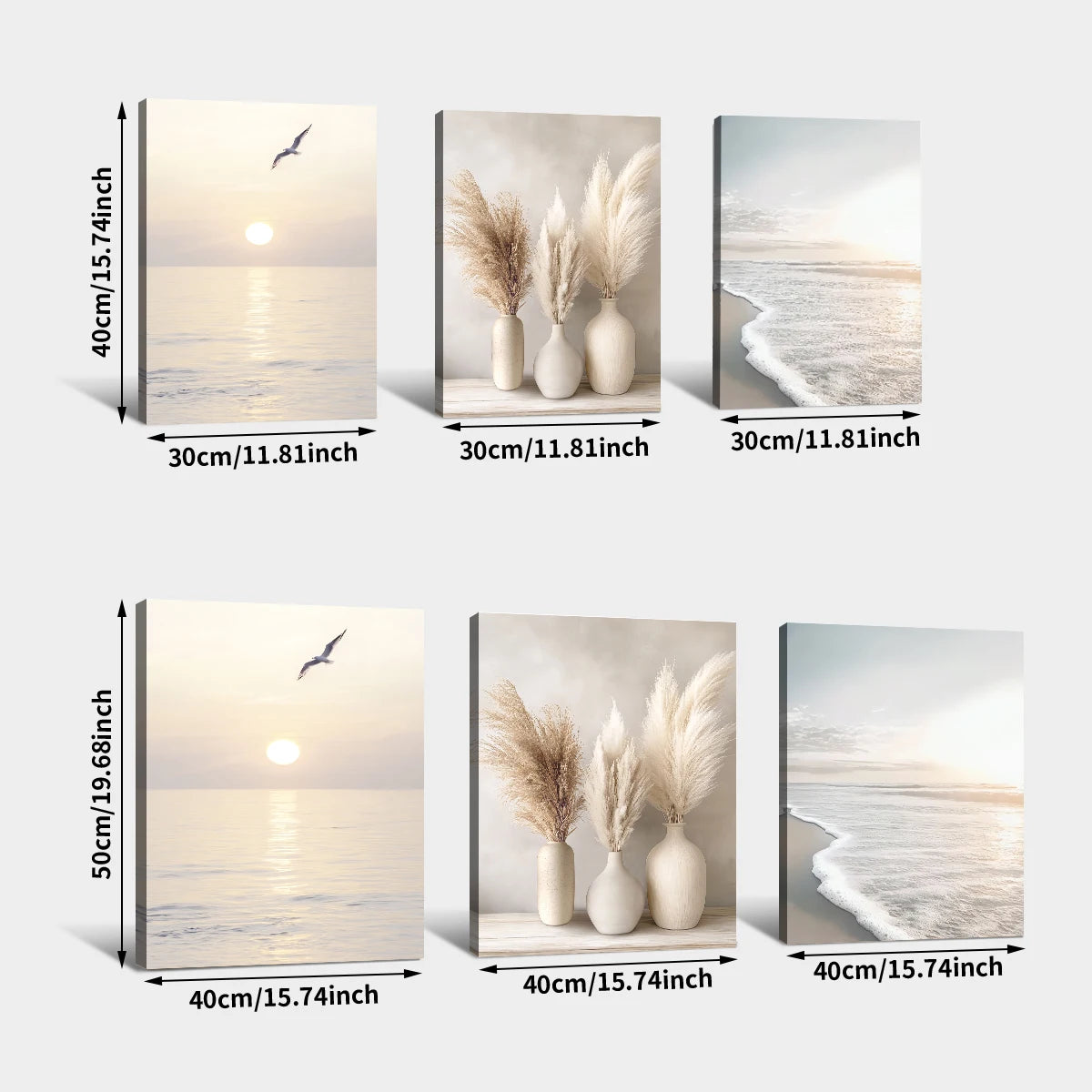 Sunrise Beach Waves Beige Landscape Poster Summer Beach Landscape Framed Canvas Painting Nature Landscape Office Home Decorating