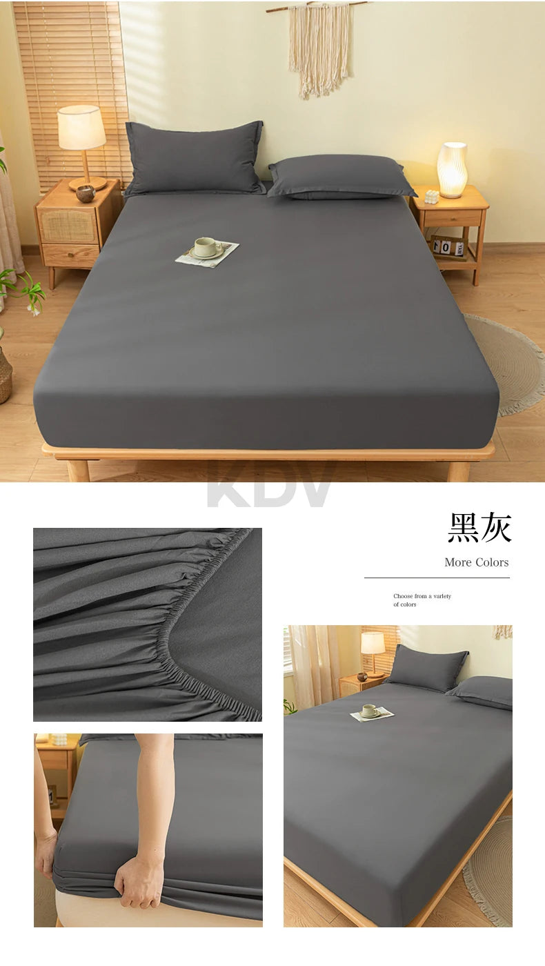 Solid Color Brushed Fitted Bed Sheet Set with 2 Pillowcases Soft Comfortable Non Slip Mattress Protector Cover for Single Double