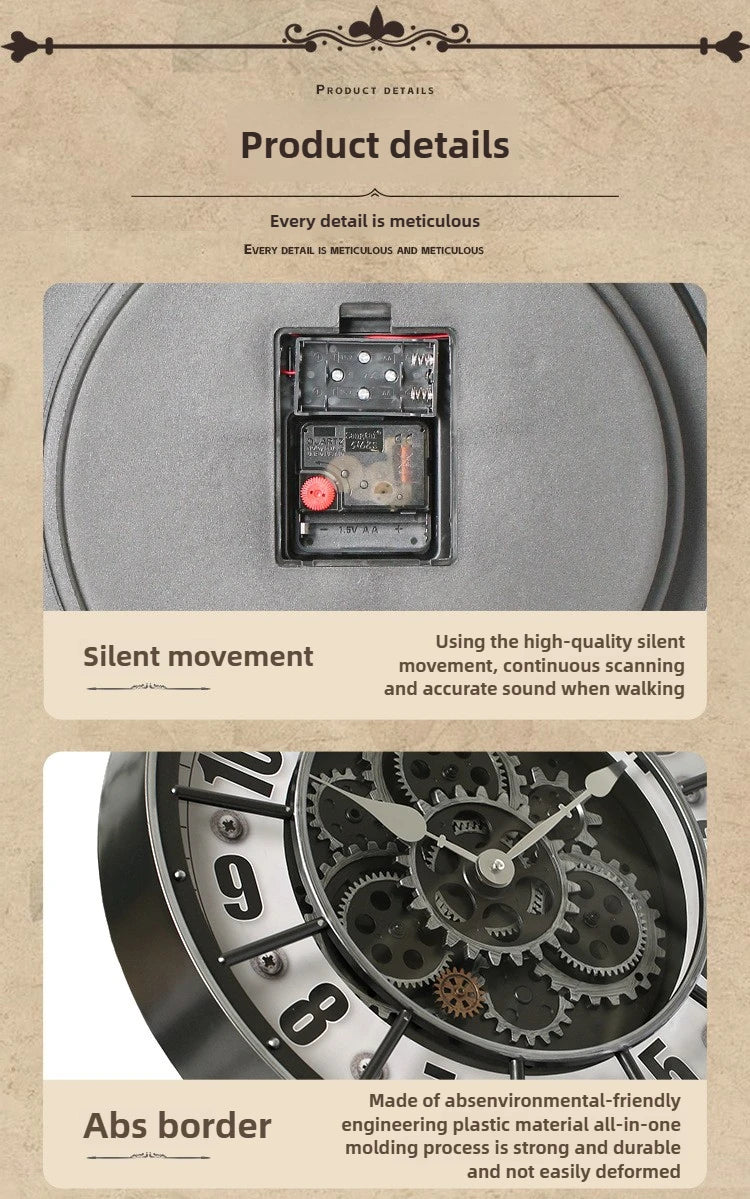 Fashions Gears Wall Clock Industrial Retro Wall Clock Living Room Decorative Wall Clock Stylish Silent Wall Clock Quartz Clock