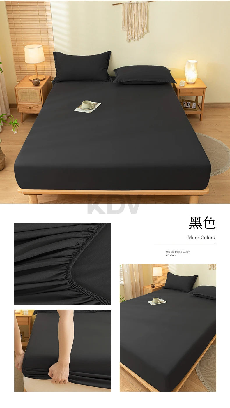 Solid Color Brushed Fitted Bed Sheet Set with 2 Pillowcases Soft Comfortable Non Slip Mattress Protector Cover for Single Double