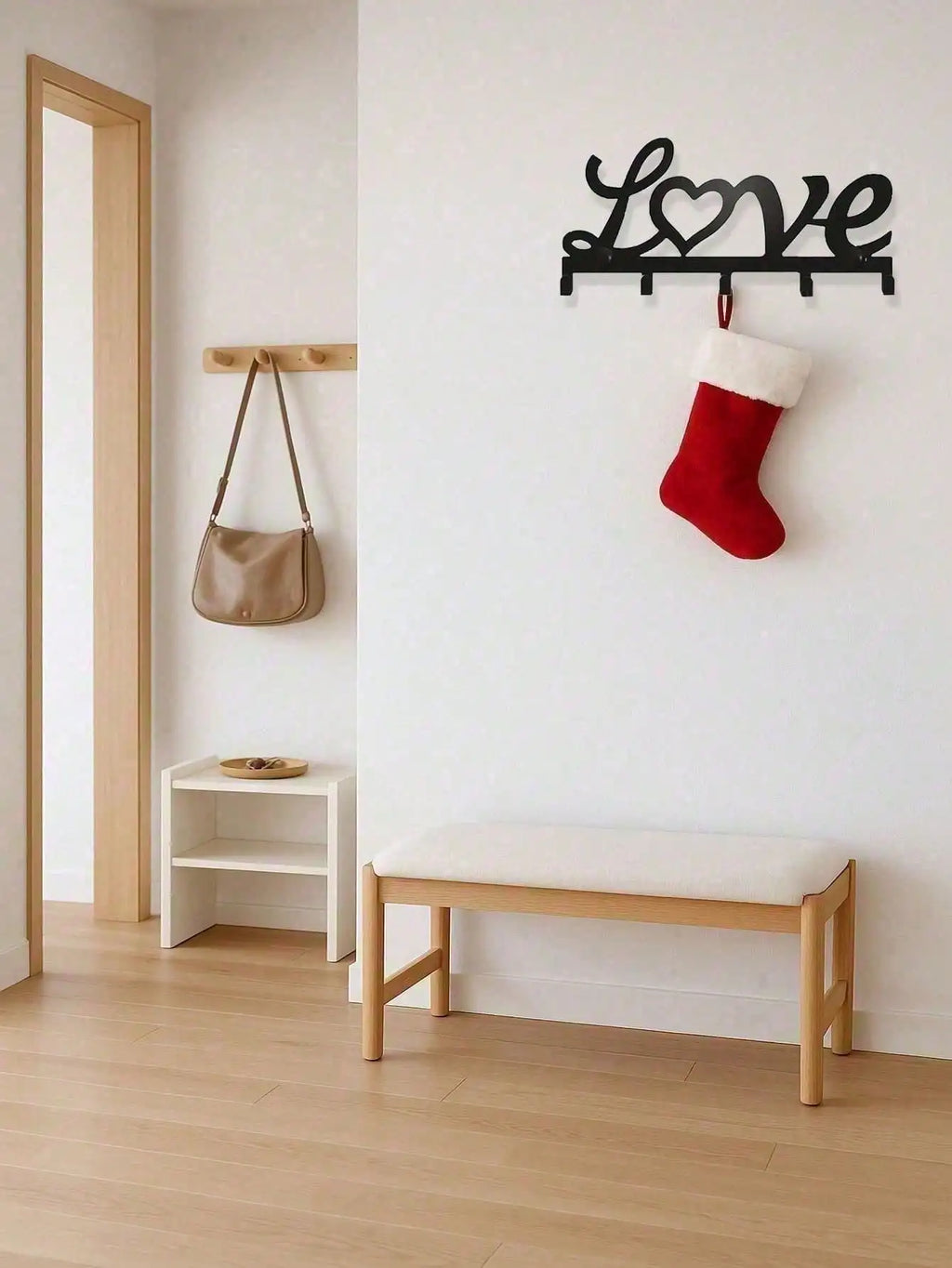 Wrought Iron "Love" Heart Wall Hook Set Modern Romantic Theme Metal Silhouette - Home Entryway/Bedroom Decor