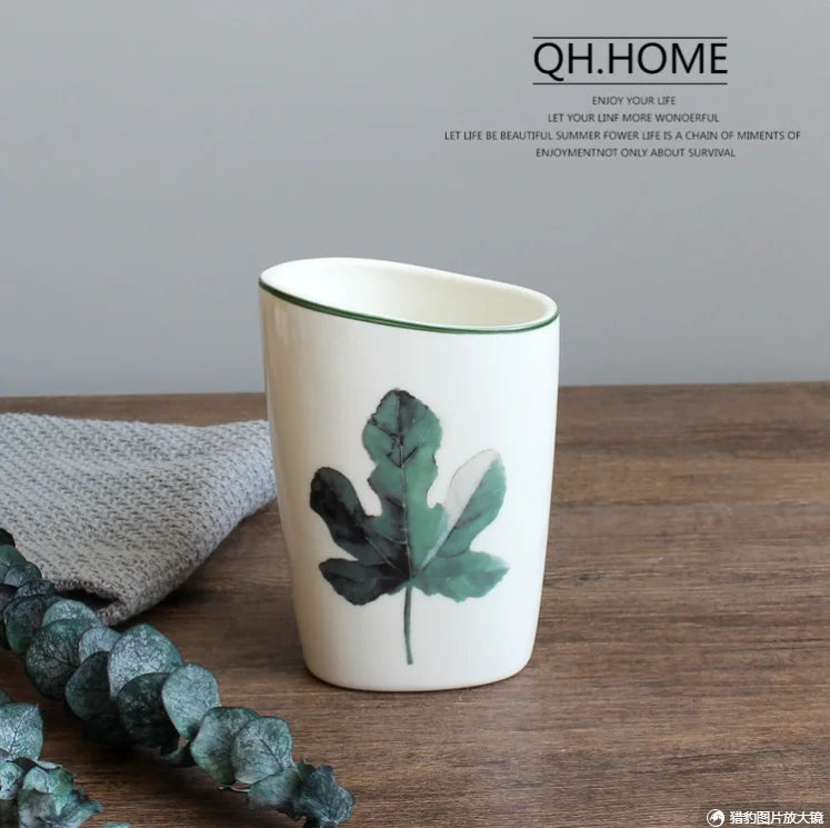 Green Nordic Ceramic Bathroom Set - Soap Dispenser, Toothbrush Holder, Tumbler & Soap Dish for Stylish Bathroom Organization