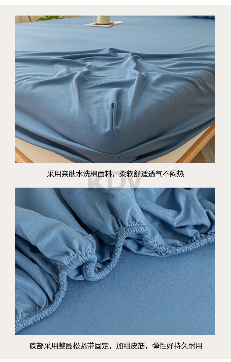 Solid Color Brushed Fitted Bed Sheet Set with 2 Pillowcases Soft Comfortable Non Slip Mattress Protector Cover for Single Double