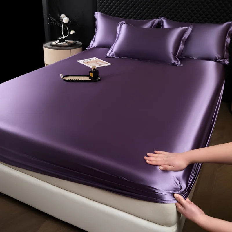 3 pcs High End 100% Mulberry Silk Bed Sheet Set with Pillowcase Luxury Solid Color Silk Fitted Sheet Soft Smooth Satin Bed Linen