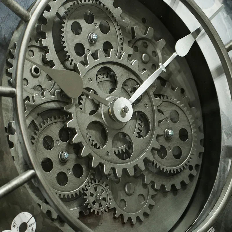 Retro Industrial Roman Wall Clock  Gear Rotation Clock Living Room Decorative Wall Clock Stylish Silent Wall Clock Quartz Clock