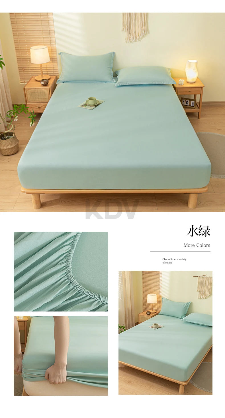 Solid Color Brushed Fitted Bed Sheet Set with 2 Pillowcases Soft Comfortable Non Slip Mattress Protector Cover for Single Double