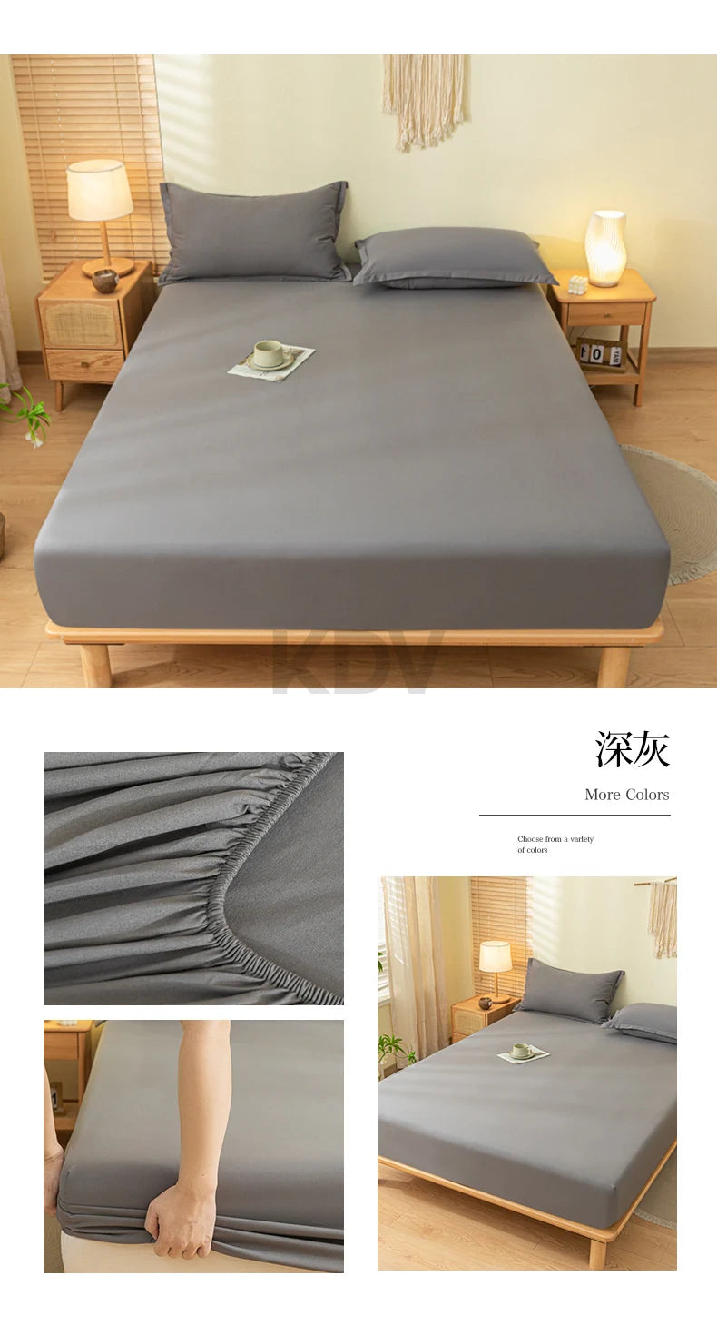 Solid Color Brushed Fitted Bed Sheet Set with 2 Pillowcases Soft Comfortable Non Slip Mattress Protector Cover for Single Double