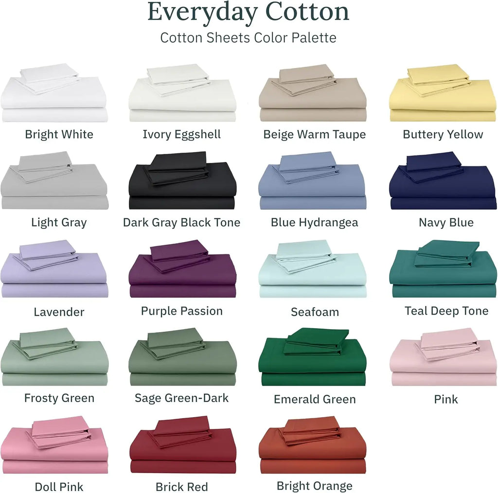 Queen Size Cotton Sheet Set with Deep Pockets, Soft Sateen Weave, Breathable and Durable Bedding in White